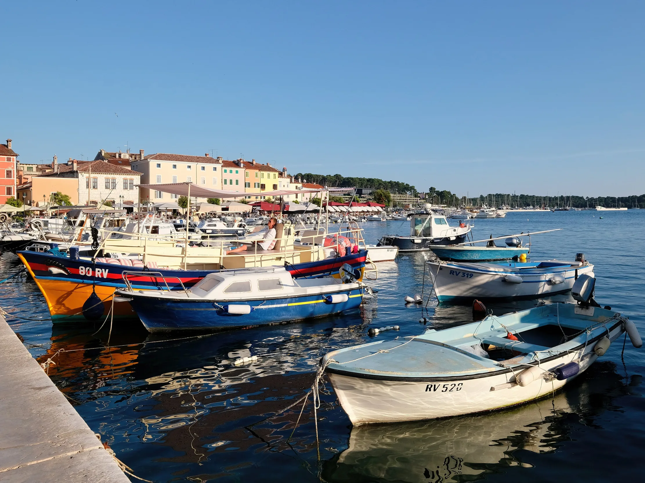 Fishing boats moored in Rovinj harbour, Croatia